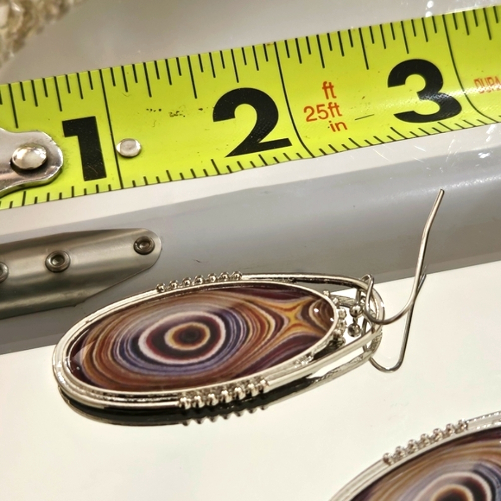 Oval Silver and Multicolor Patterned Earrings - Picture 3 of 3